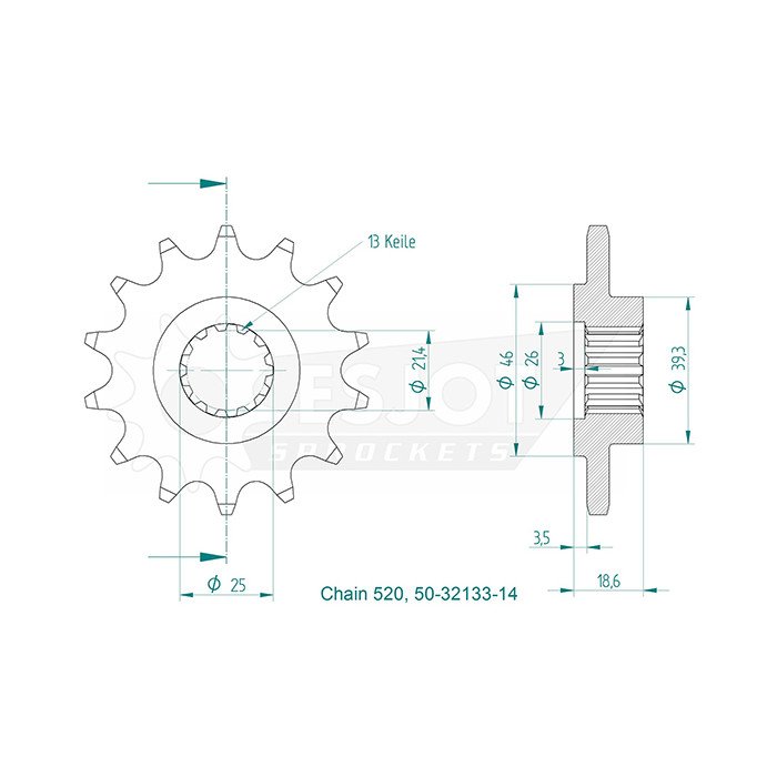Pignon - 520 - 14 Dents - Made in Germany