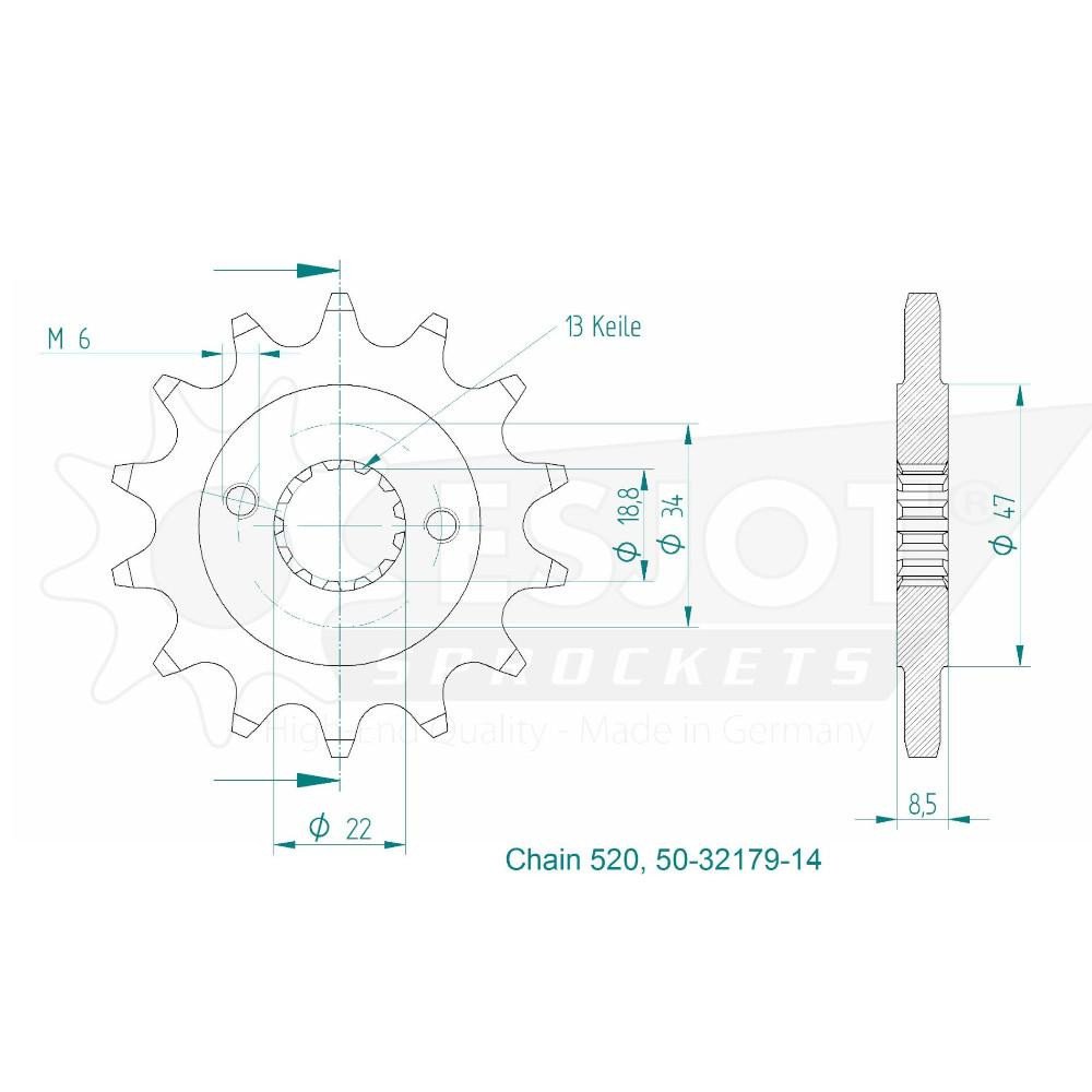 Pignon - 520 - 14 Dents - Made in Germany