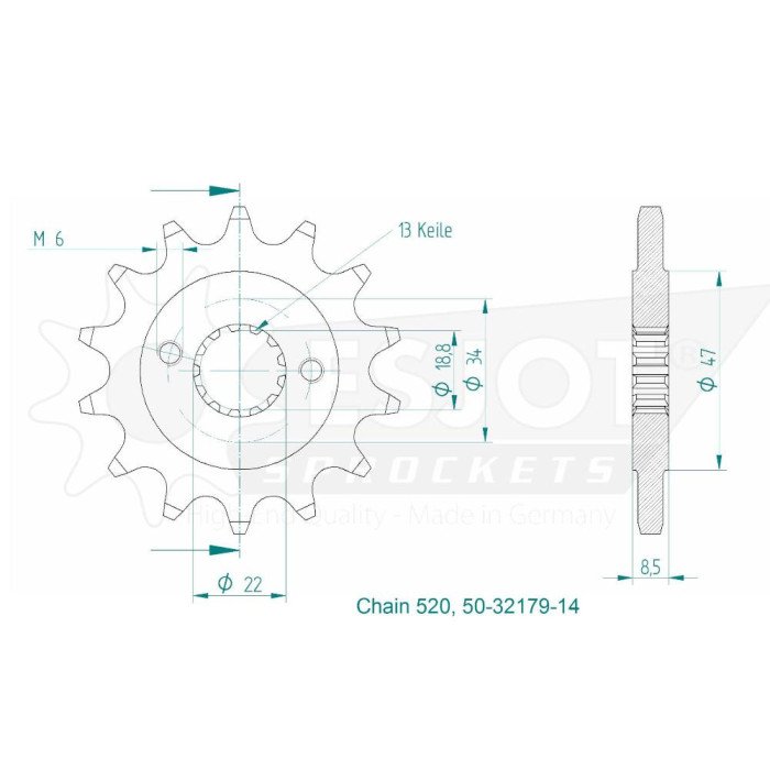 Pignon - 520 - 14 Dents - Made in Germany