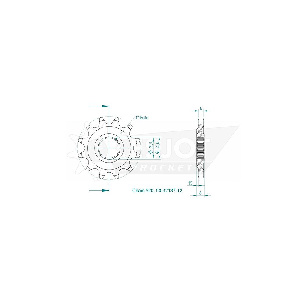 Pignon TT - 520 - 13 Dents - Made in Germany
