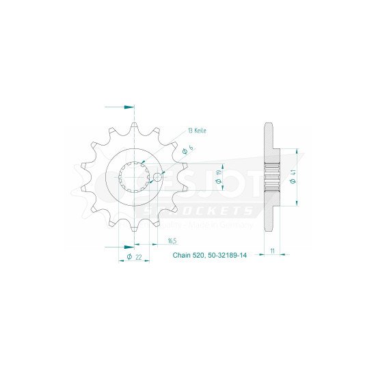 Pignon - 14 Dents - Made in Germany