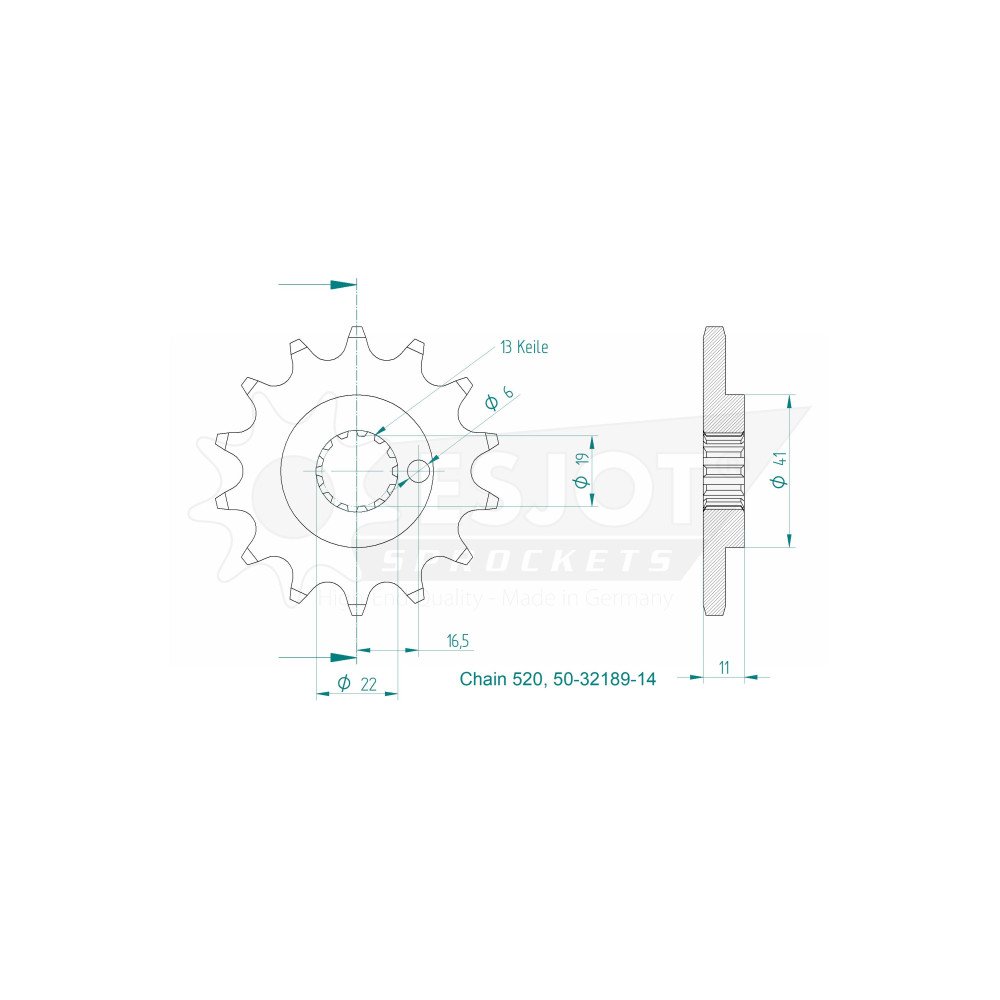 Pignon - 14 Dents - Made in Germany