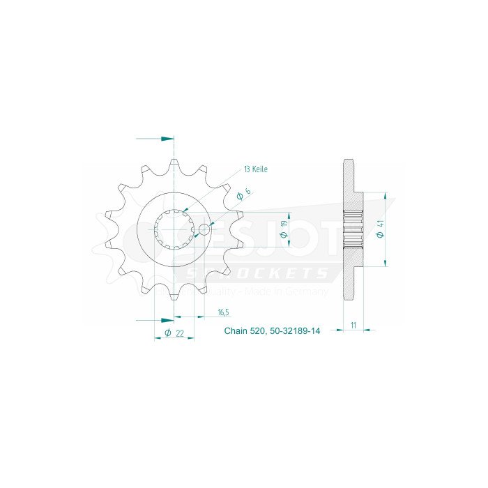 Pignon - 14 Dents - Made in Germany
