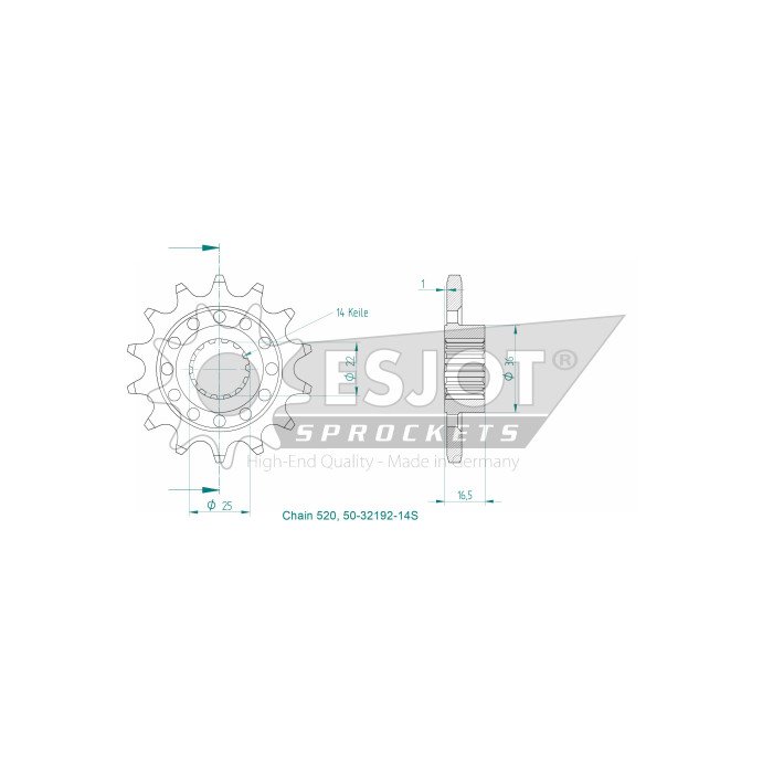 Esjot - Pignon - 520 - 14 dents - Made in Germany