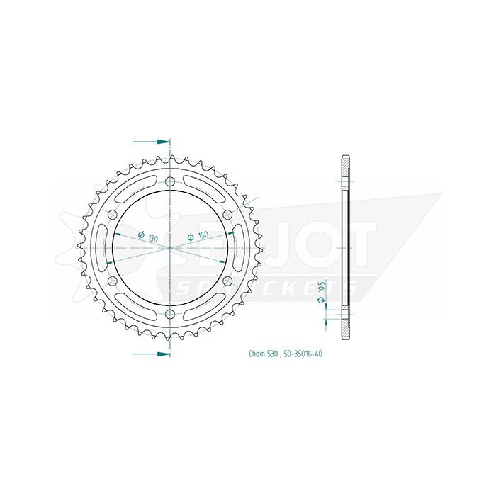 Couronne Acier Yamaha - 530 - 40 Dents - Similaire JTR859 - Made in Ge