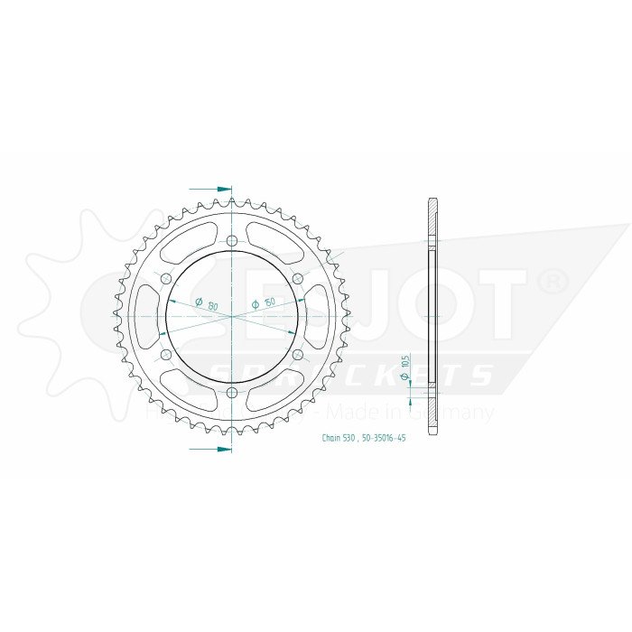 Couronne Acier - 530 - 45 Dents - Made in Germany