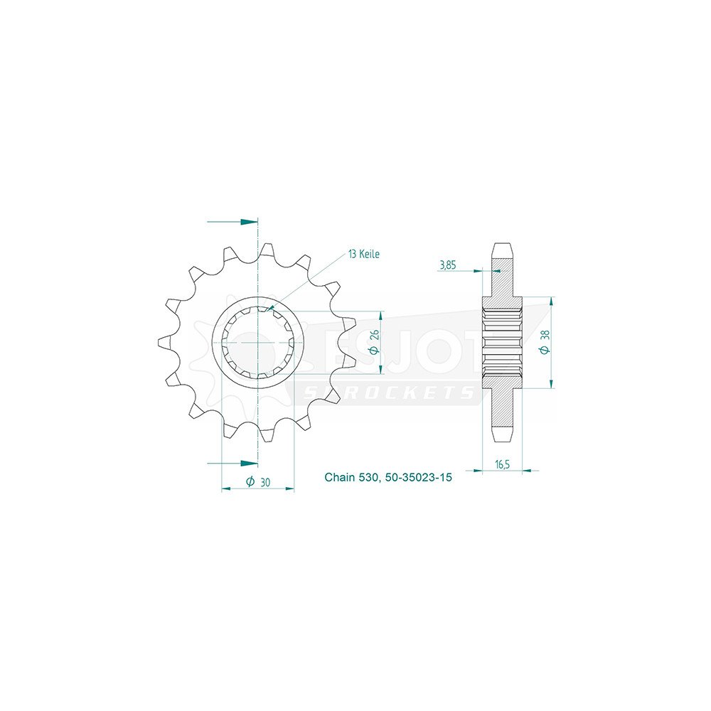 Pignon Honda - 530 - 15 Dents - Similaire JTF333 - Made in Germany