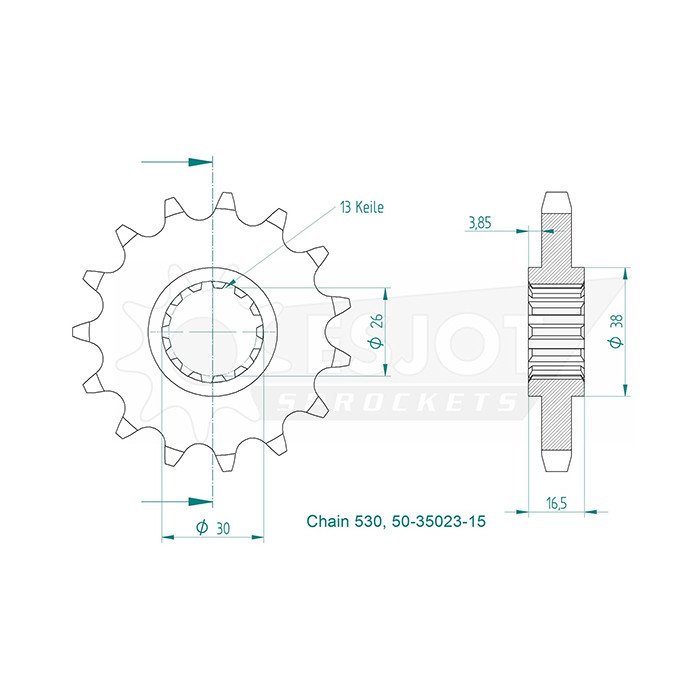 Pignon Honda - 530 - 15 Dents - Similaire JTF333 - Made in Germany