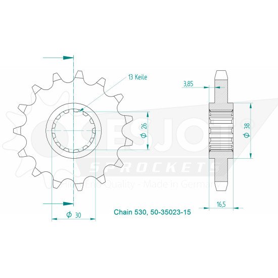 Pignon Lightweight Honda - 530 - 16 Dents - Similaire JTF333 - Made in