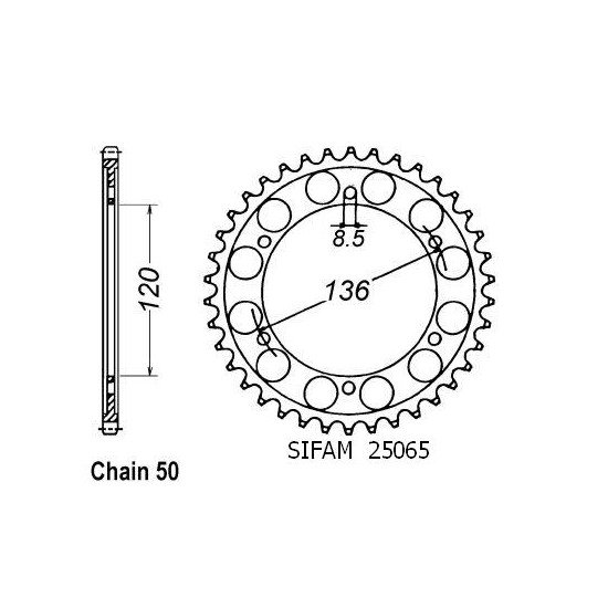 Couronne Acier Yamaha - 530 - 44 Dents - Similaire JTR862 - Made in Ge