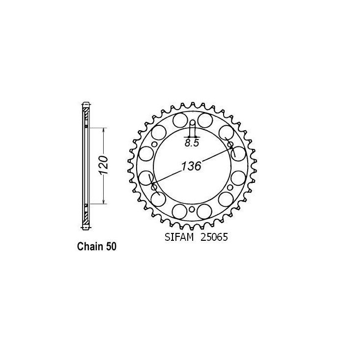 Couronne Acier Yamaha - 530 - 44 Dents - Similaire JTR862 - Made in Ge