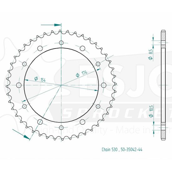 Couronne Acier Honda - 530 - 44 Dents - Similaire JTR343 - Made in Ger