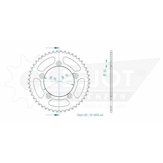 Couronne Alu TT KTM Orange - 420 - 48 Dents - Made in Germany