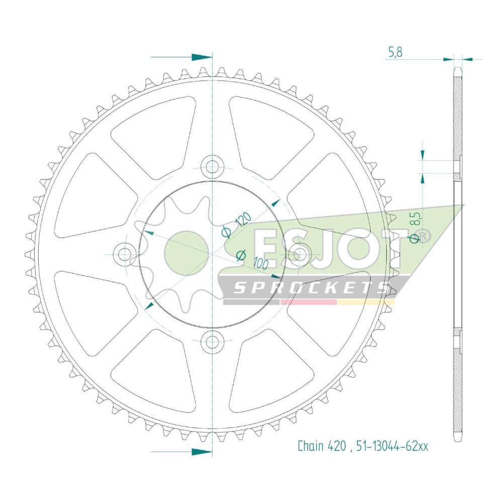 Couronne alu 420 - 62 dents