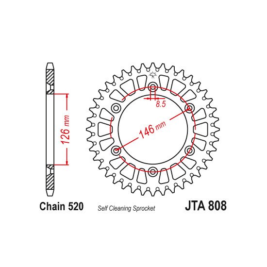 Couronne Alu TT Suzuki - 520 - 48 Dents - Similaire JTA808 - Made in G