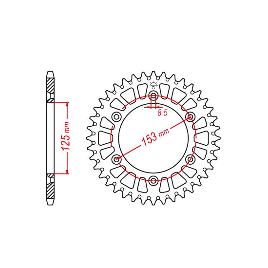 Couronne Alu TT Honda Rouge - 520 - 50 Dents - Similaire JTA210 - Made
