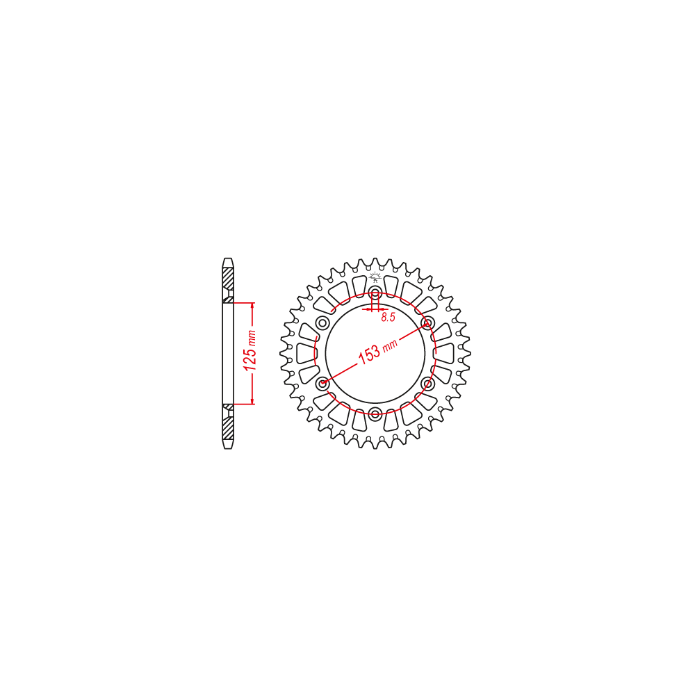 Couronne Alu TT Honda Rouge - 520 - 50 Dents - Similaire JTA210 - Made