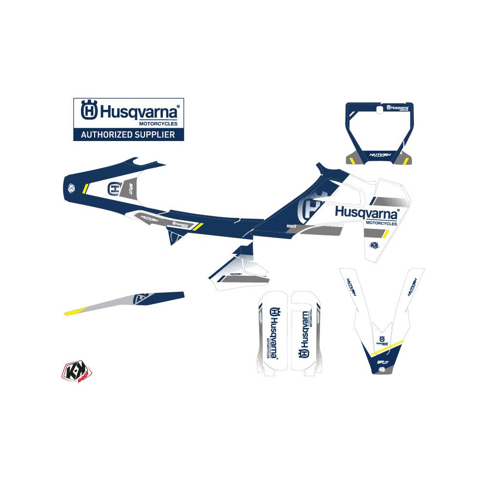 Kit Deco Moto Cross Split Husqvarna TC 125 Blanc Bleu
