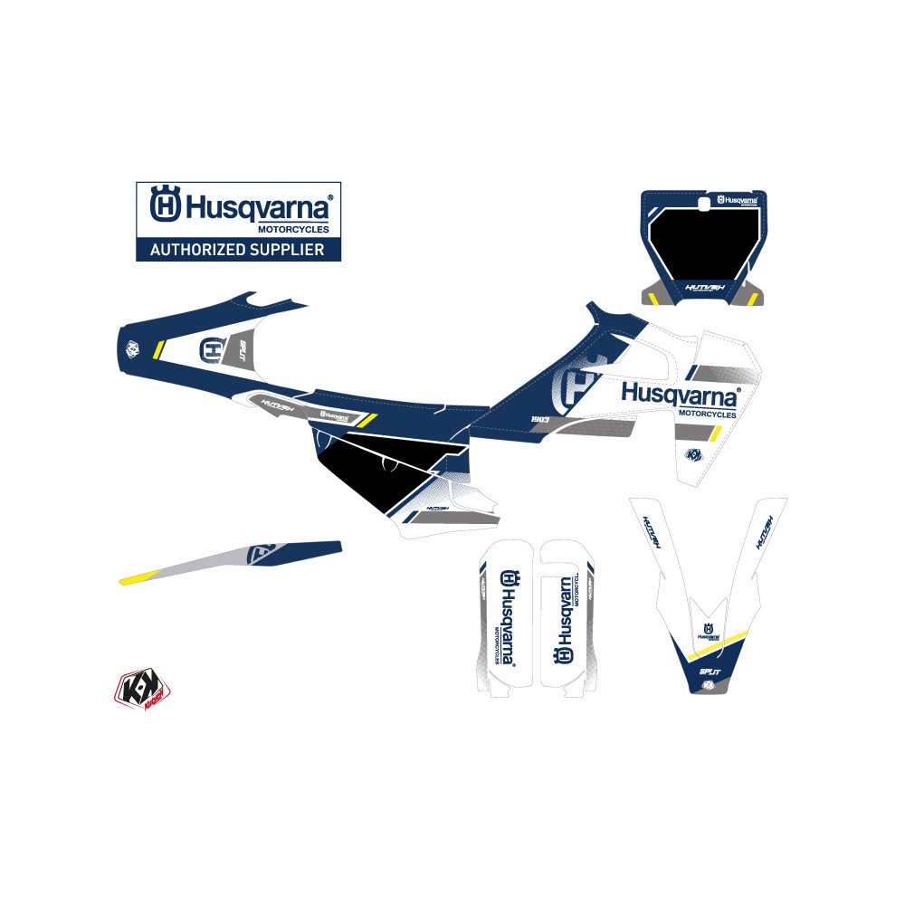 Kit Deco Moto Cross Split Husqvarna FC 250 Blanc Bleu
