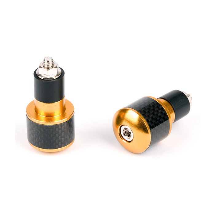 Embouts de guidon ronds Ø17 look Carbone noir et anodisés jaune