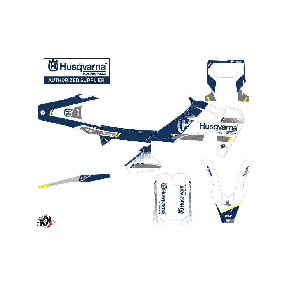 Kit Deco Moto Cross Split Husqvarna 125 TE Blanc Bleu