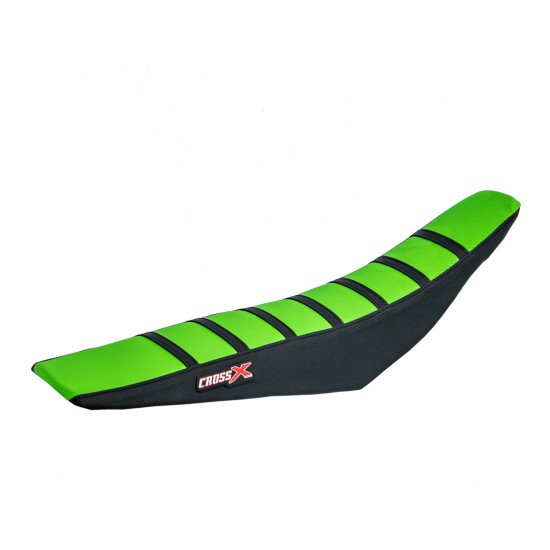 HOUSSE DE SELLE KAWASAKI KX 125-250 TOP GREEN- SIDE BLACK-STRIPES BLAC