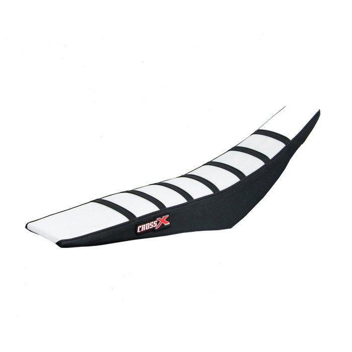 HOUSSE DE SELLE KAWASAKI KXF 250-450 TOP WHITE- SIDE BLACK-STRIPES BLA