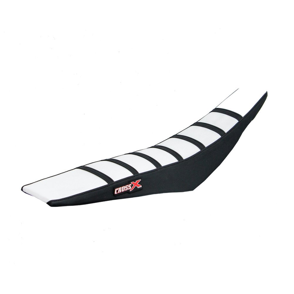 HOUSSE DE SELLE YAMAHA YZ 125 - 250 - TOP WHITE- SIDE BLACK-STRIPES BL