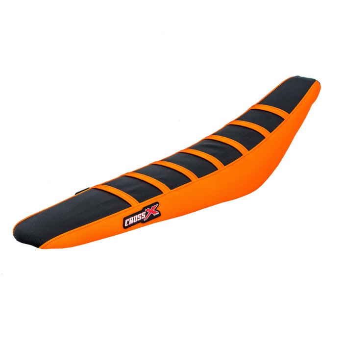 HOUSSE DE SELLE KTM SX-SXF-EXC - TOP BLACK- SIDE ORANGE-STRIPES ORANGE