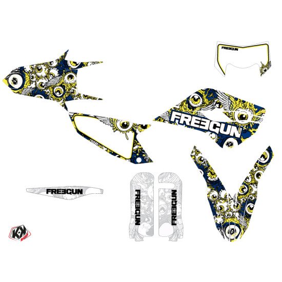 Kit Deco Moto Cross Freegun Eyed Husqvarna 300 TE Bleu Jaune