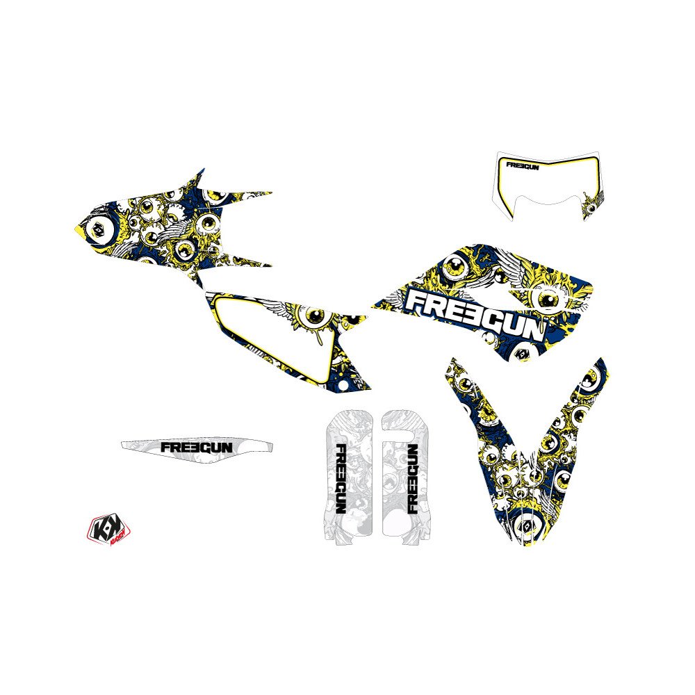 Kit Deco Moto Cross Freegun Eyed Husqvarna 300 TE Bleu Jaune