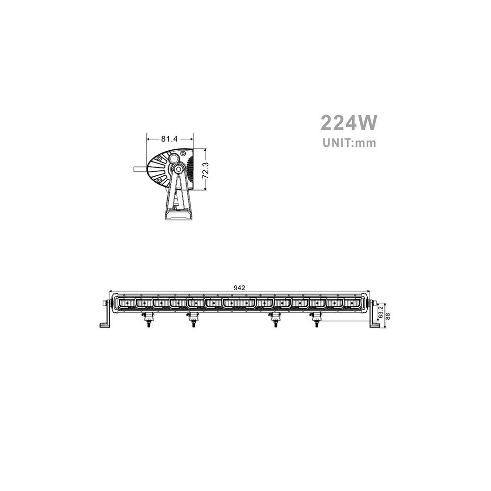 Projecteur Rectangulaire LED 224W 18375 Lum avec feux diurne