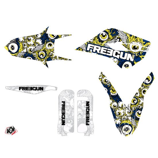 Kit Deco Moto Cross Freegun Eyed Husqvarna 350 FE Bleu Jaune