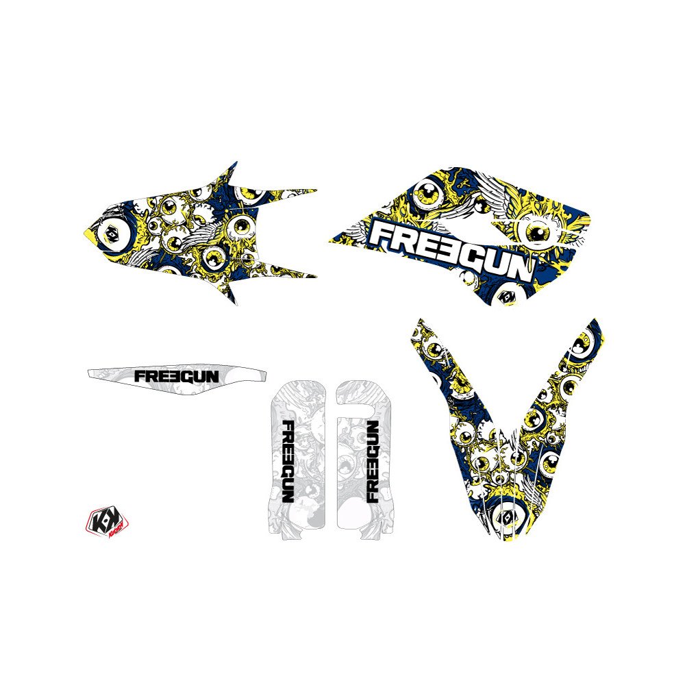 Kit Deco Moto Cross Freegun Eyed Husqvarna 350 FE Bleu Jaune
