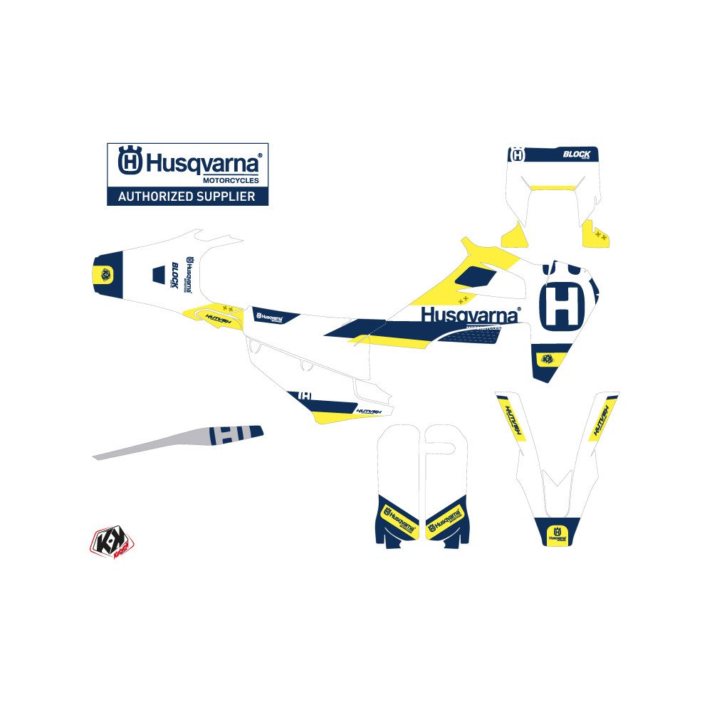 Kit Deco Moto Cross Block Husqvarna 450 FE Bleu Jaune