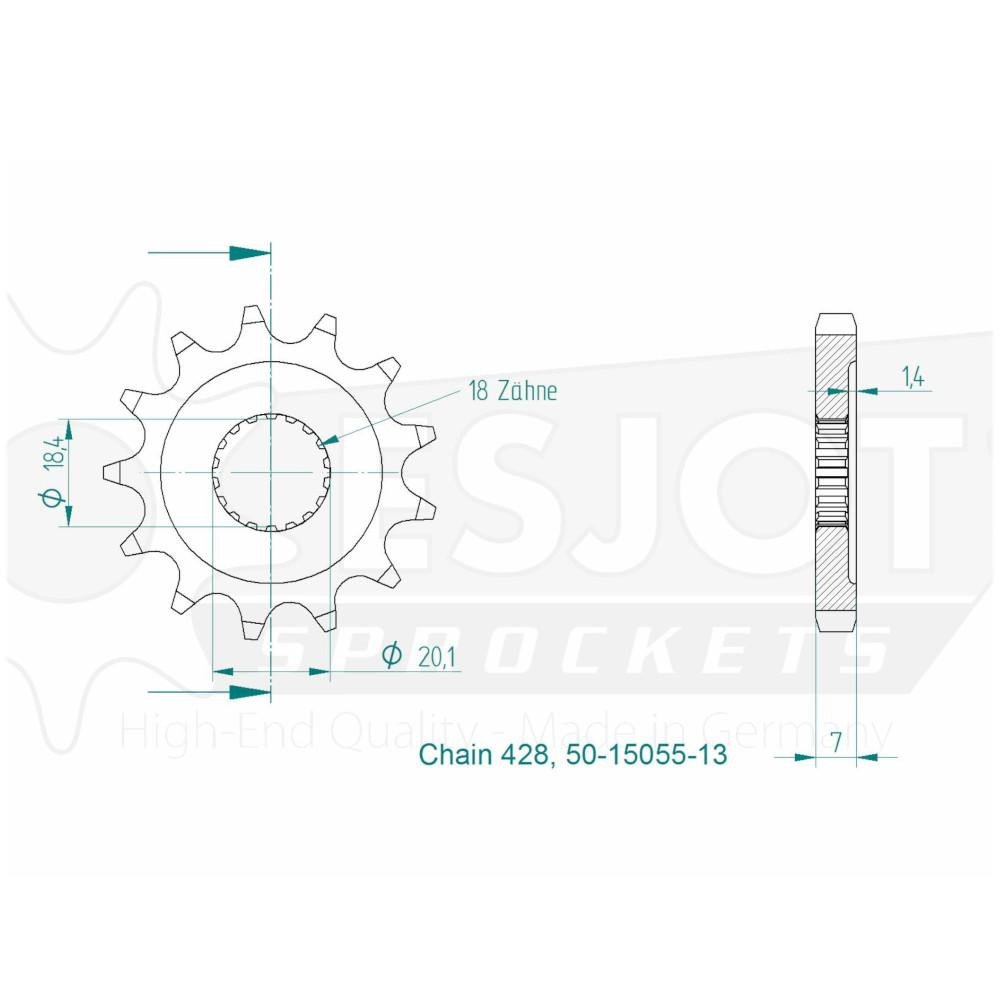 Pignon 13 Dents - Pas 428 - Similaire JTF785