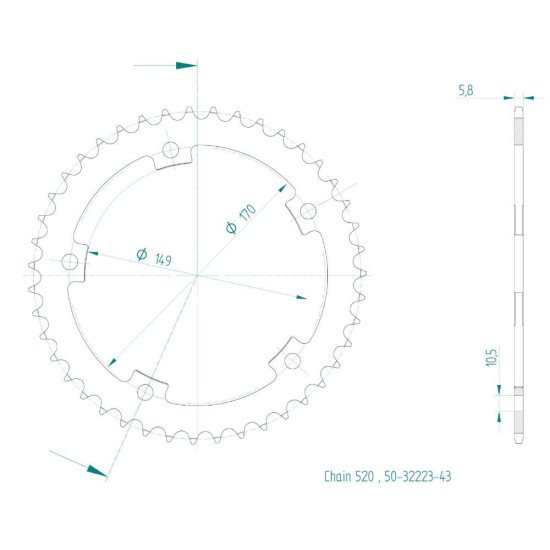 Couronne Acier 43 Dents - Pas 520