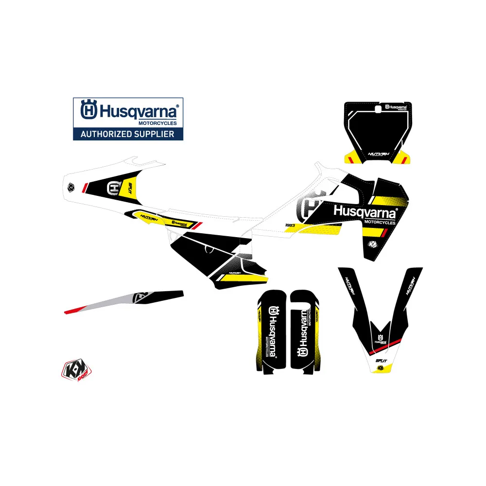 Kit Deco Moto Cross Split Husqvarna TC 125 Noir Jaune